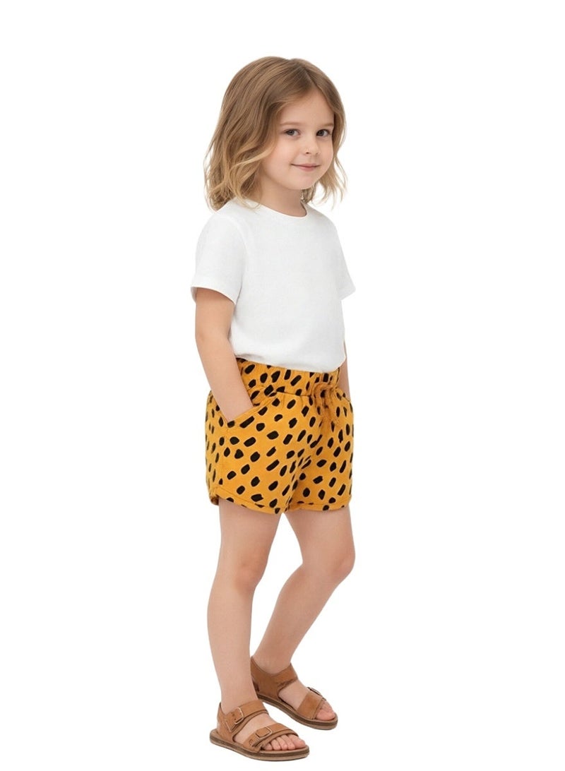 WiNi BEE Girls' Casual Shorts - Orange with Black Cheetah Animal Print, Soft Cotton Drawstring Waistband for Toddlers 2-6 Years, Playwear & Summer Outfits - Image 3